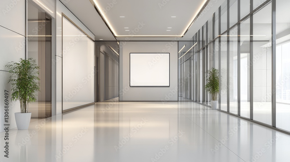 Obraz premium A clean, spacious hallway with elegant dcor and an open area on the wall for text or graphic design.