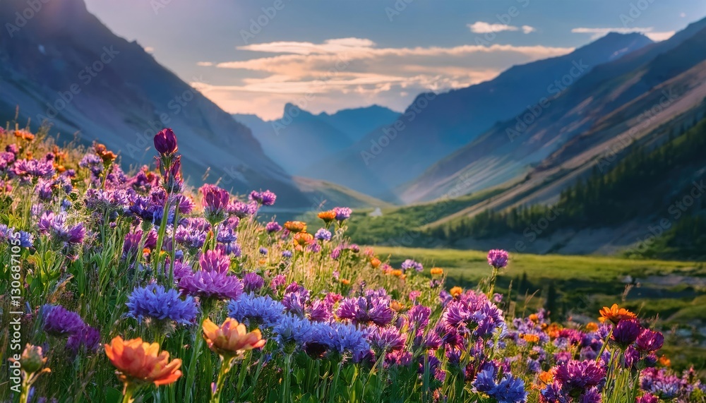 Vibrant Wildflowers Bloom Across Mountain Valley Vibrant Wildflowers Bloom Across Mountain Valley