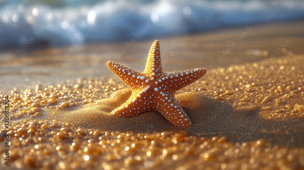 starfish on golden sand isolated,cartoon illustration style starfish on golden sand isolated,cartoon illustration style