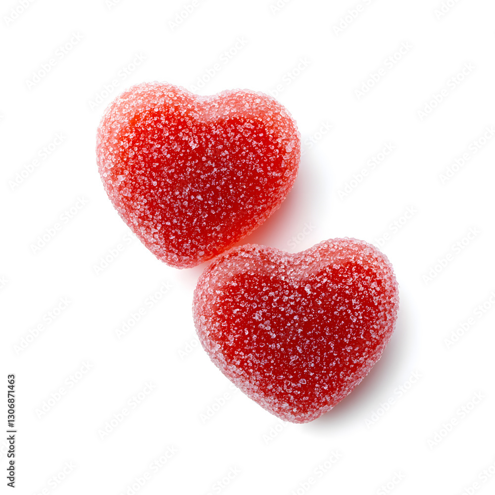 Obraz premium Red Jelly heart shaped candies coated in sugar, isolated on white background