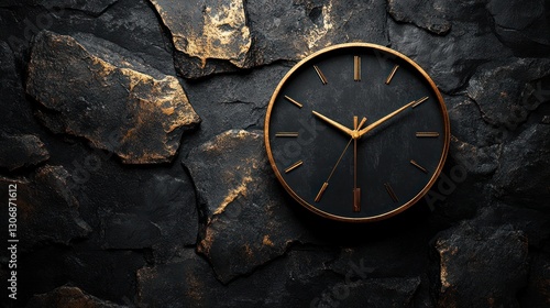 Wallpaper Mural Black and gold clock on dark stone wall. Torontodigital.ca