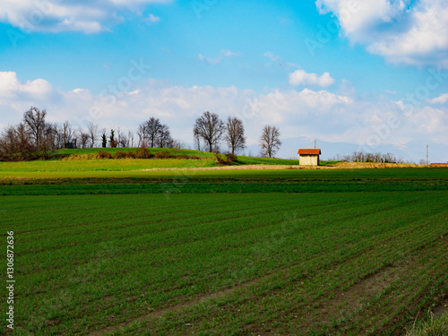 Tableau sur toile Country landscape near Tregasio, Brianza, Italy, at winter
