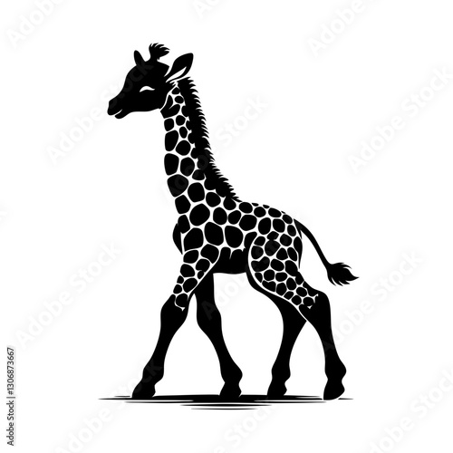  A baby giraffe  silhouette black color white background vector