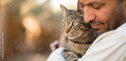 handsome man hug a cat scene