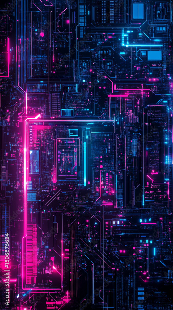 Obraz premium cyberpunk cityscape, neon glow, dark futuristic background, cyber vibes, sci-fi atmosphere, ultra sharp, 4K, mobile wallpaper, vertical