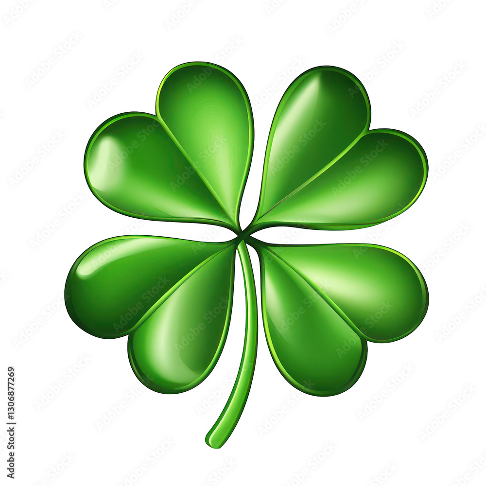 A green four-leaf clover, isolated on white background . A green four-leaf clover, isolated on white background .