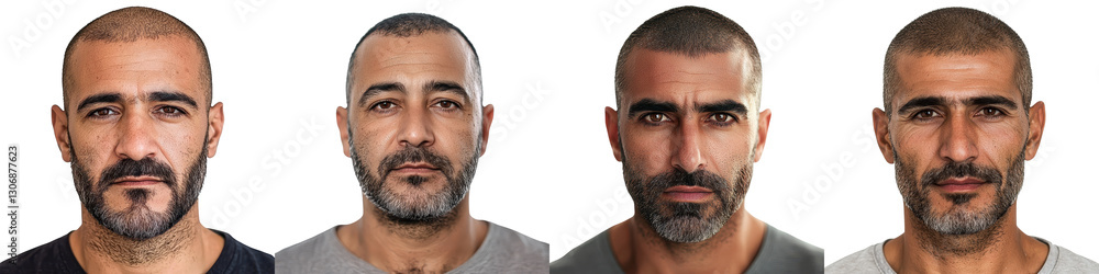 Obraz premium Serious and Focused Middle Aged Bearded Man with Intense Gaze and Confident Expression in Professional Corporate Studio Portrait Concept of Leadership Authority and Business Expertise