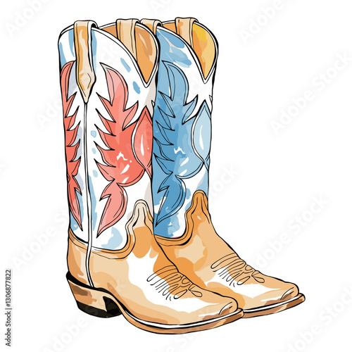 Western Cowboy Boots Watercolor Illustration