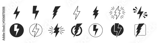 Lightning bolt icons set. Power energy icon sign in filled, thin, line, outline and stroke style for apps and website 
