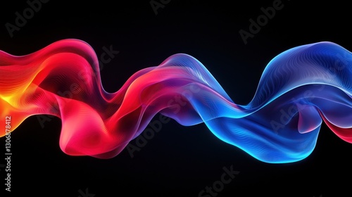 Colorful flowing abstract lines swirl and curve across a black background