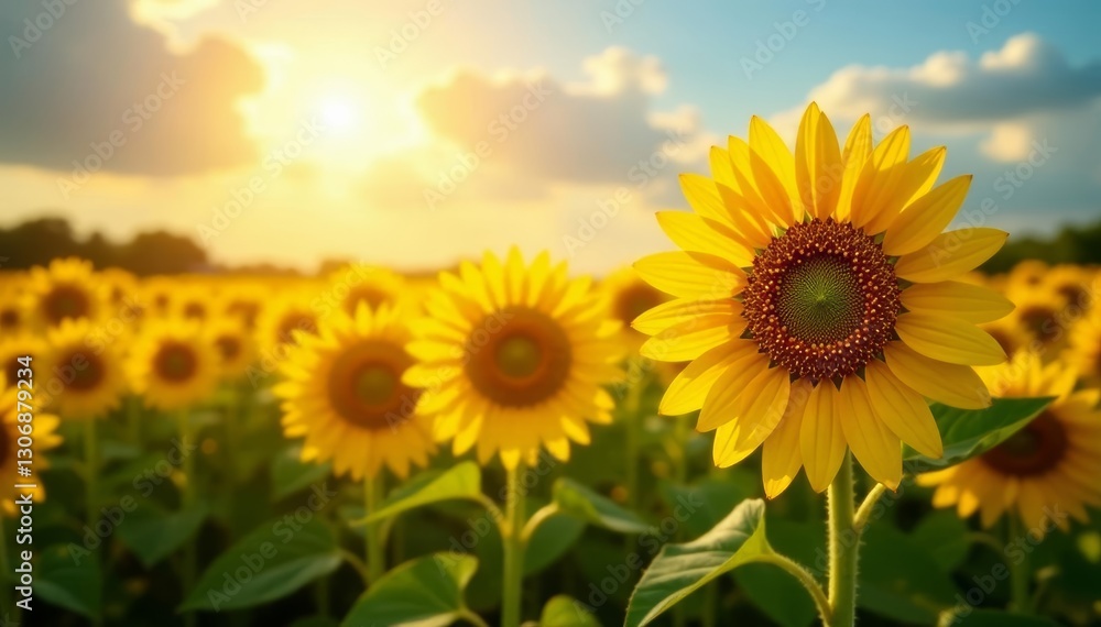 Sunlit field of sunflowers, vibrant yellow hues, agriculture, blossom, summer Sunlit field of sunflowers, vibrant yellow hues, agriculture, blossom, summer