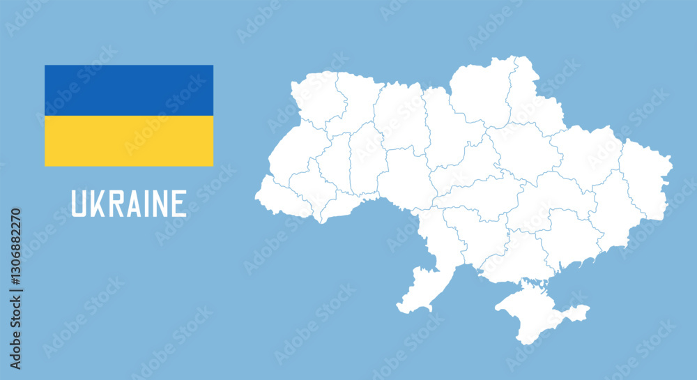 Obraz premium Ukraine map. Vector Ukraine map with Ukraine flag isolated on blue background.