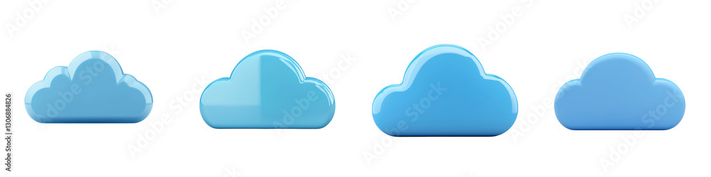 Set of stylized minimal and cartoon like cloud icon designs in shades of blue The simple geometric cloud shapes can be used as digital design elements background graphics website banners app icons Set of stylized minimal and cartoon like cloud icon designs in shades of blue The simple geometric cloud shapes can be used as digital design elements background graphics website banners app icons