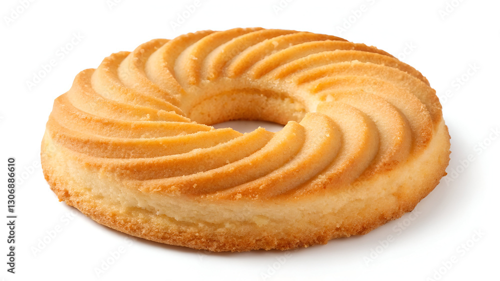 Fototapeta premium A golden-brown butter ring biscuit, perfectly crisp and isolated on a transparent or white background for a clean presentation.