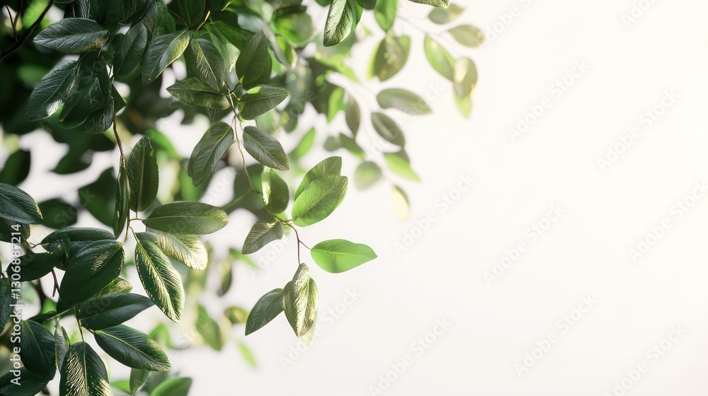 Lush green foliage with sunlight on a white background. Lush green foliage with sunlight on a white background.