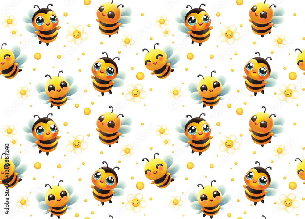 Obraz premium cute bee, 3d character, vector file. seamless pattern for decorating all fashion designs, fabrics, wallpapers and prints. 