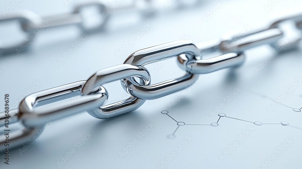 Obraz premium Close-up of a shiny, metal chain link symbolizing strength and connection.