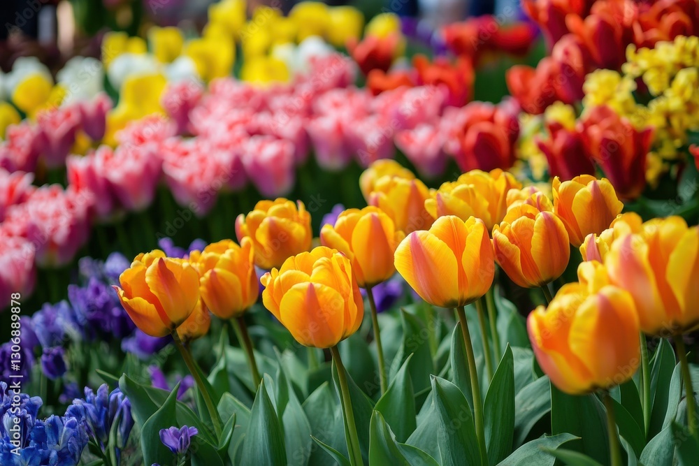 Fototapeta premium Vibrant spring flowers in lush landscapes, highlighting nature's allure, perfect for seasonal marketing and floral-inspired designs