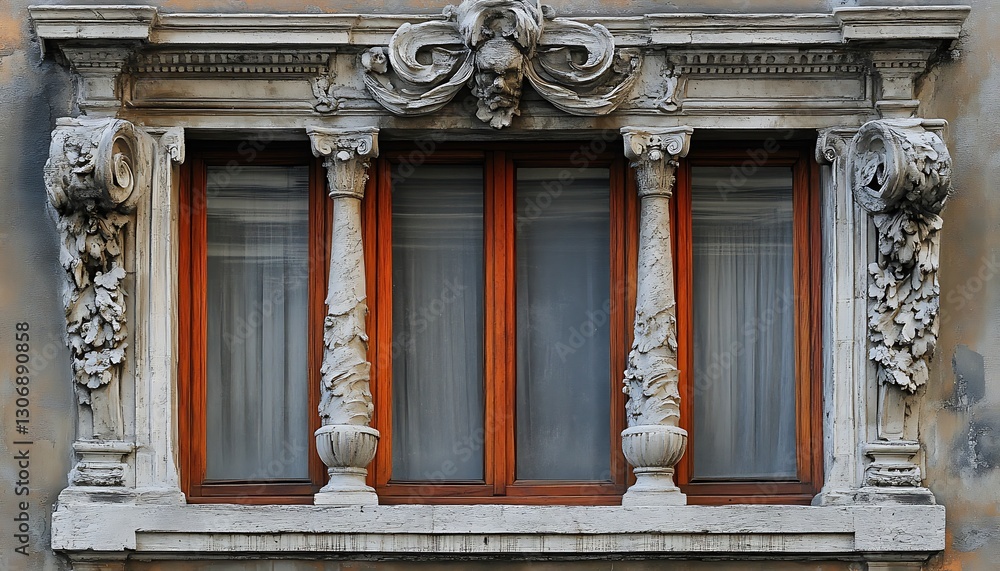 Obraz premium Ornate Window Detail Architecture Facade