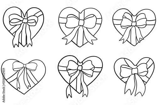 Heart line with bow and ribbons. Hand Drawn  Vector Line Series