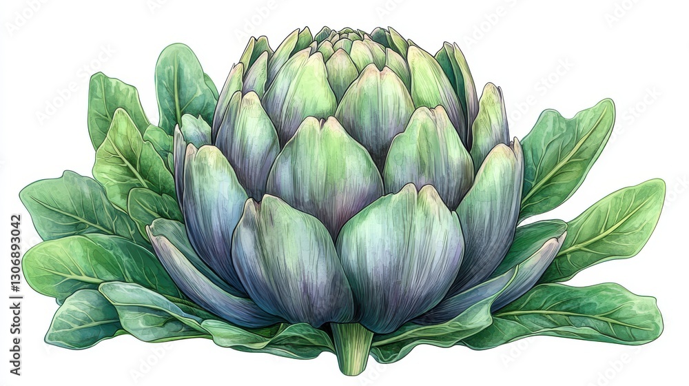 Fototapeta premium whole head of artichoke isolated,cartoon illustration style