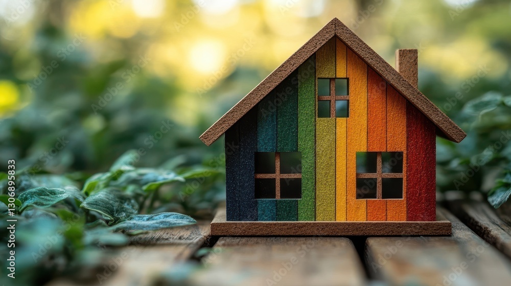 wooden house model with energy efficiency rating in a hand wooden house model with energy efficiency rating in a hand