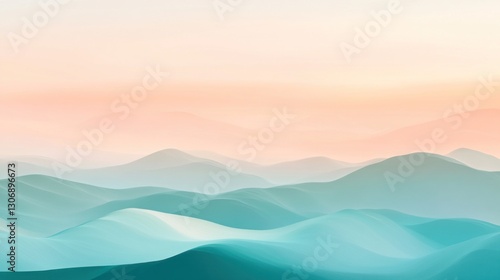 Gentle rolling teal hills beneath a soft orange and white sky