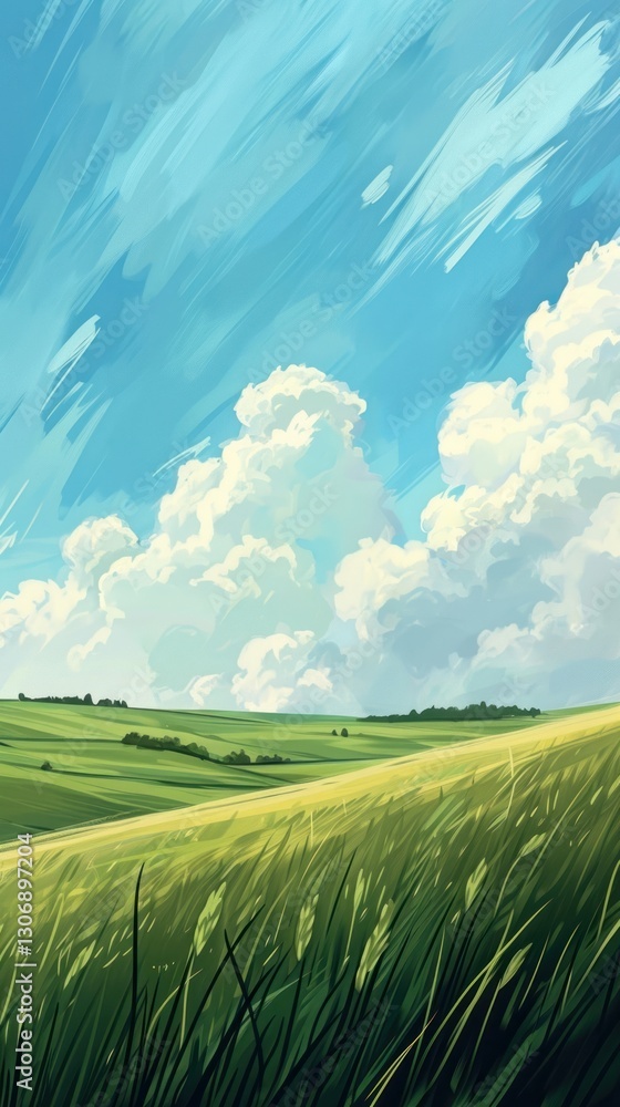 Fototapeta premium Field landscape cloud grass.