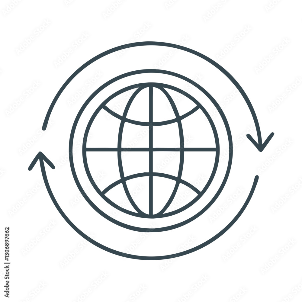 A globe with circular arrows, representing international trade, global business, and economic exchange. Ideal for commerce, corporate expansion, and logistics. A globe with circular arrows, representing international trade, global business, and economic exchange. Ideal for commerce, corporate expansion, and logistics.