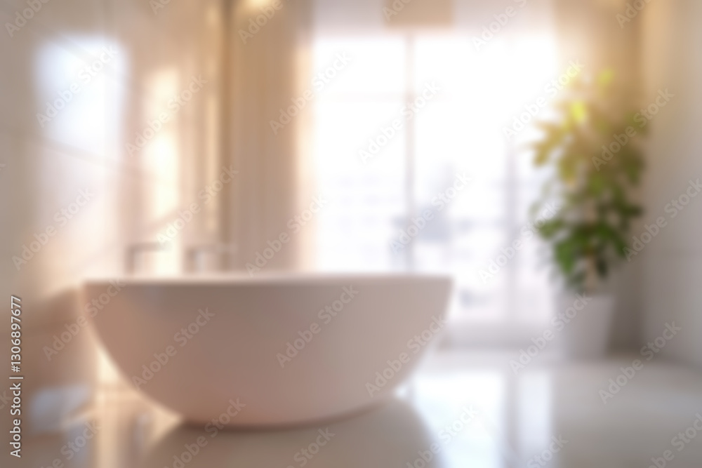 Fototapeta premium Blurred Modern spa-inspired bathroom with abstract light bokeh creating a serene and inviting atmosphere