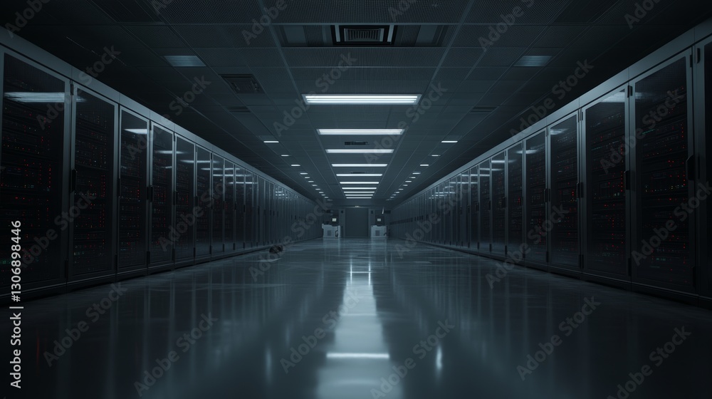 Modern technology data center with rows of advanced server hardware, illuminated by lights, symbolizing cloud computing, big data, and digital security. Modern technology data center with rows of advanced server hardware, illuminated by lights, symbolizing cloud computing, big data, and digital security.