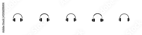 Headphone icon set. Black headphones signs. Line earphone set. Support headphone symbol. Vector illustration.