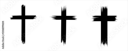 Cross symbol. Three crosses. Calvary. Vector cross. Christian Praying hands worship and hope innocent or peaceful, trust or prosperity, devotion and serene with Christian cross Jesus. Vector.