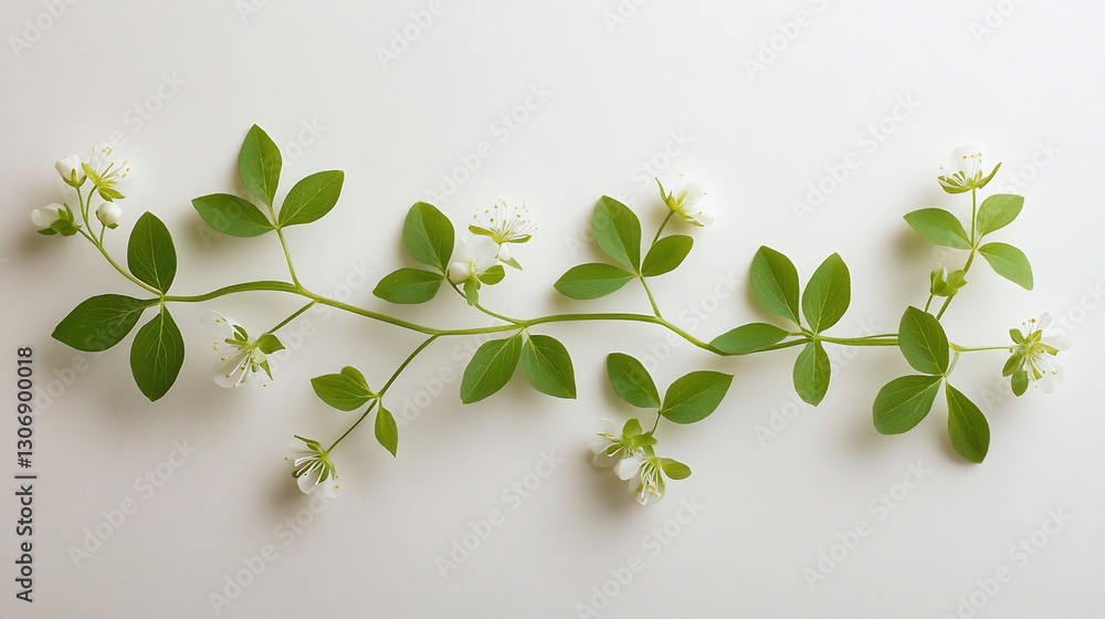Obraz premium Floral vine with small white blooms on a plain background, for a nature concept