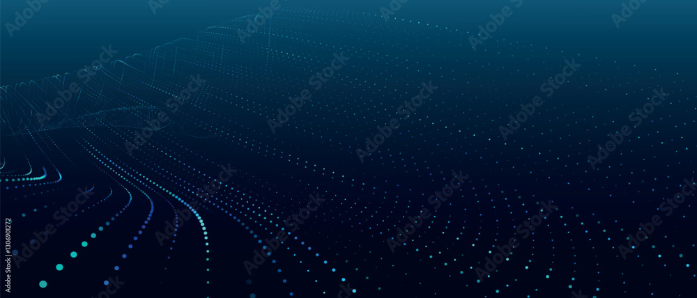 Fototapeta premium Futuristic dot wave. Abstract digital particle wave. Technology background. Colored musical wave. Dark background. Digital background with smooth, wavy curves. 3D vector illustration