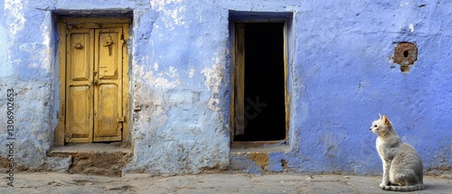 A stark white wall, its surface marred by a vibrant purple hue, served as a canvas for a captivating feline drama. 