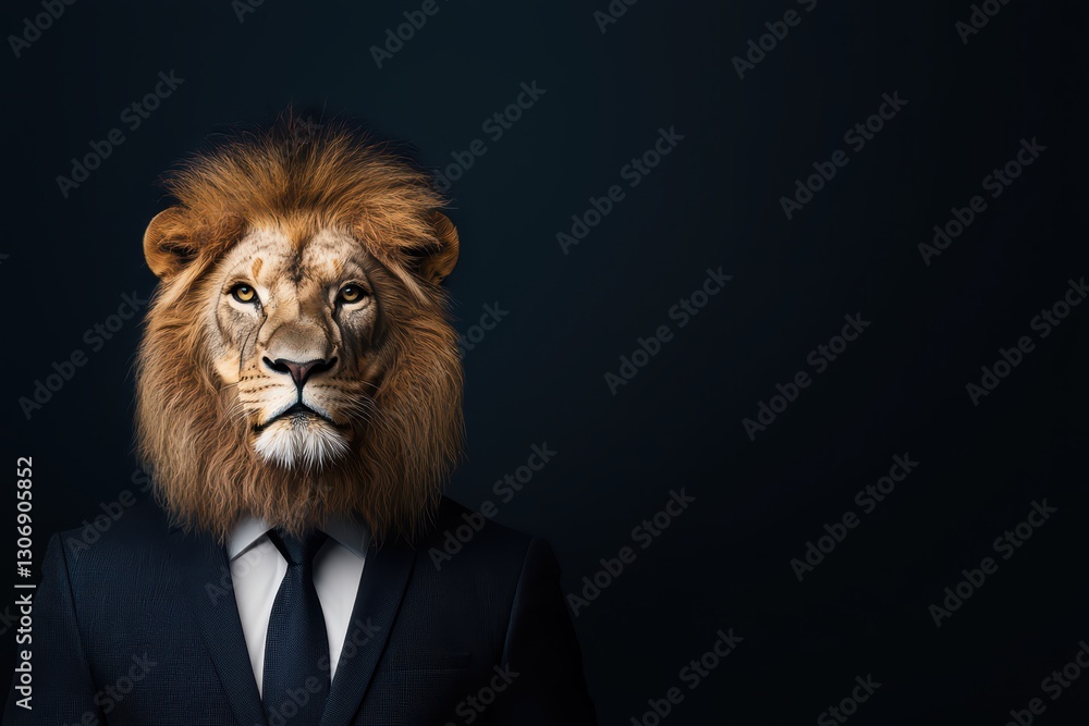 Lion in Business Suit Representing Corporate Executive in Professional Setting Lion in Business Suit Representing Corporate Executive in Professional Setting
