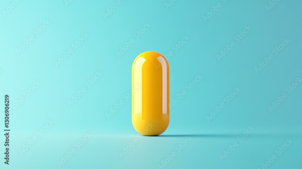 A bright yellow pill on a solid light blue background, vivid and inviting, ultra-detailed, 4k A bright yellow pill on a solid light blue background, vivid and inviting, ultra-detailed, 4k