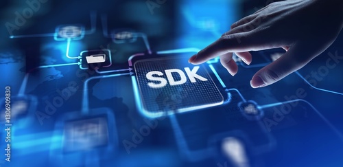 SDK Software Development Kit Enabling Application Development, projection on a virtual screen, Business and Technology Concept. photo