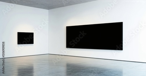 Wallpaper Mural Modern art gallery empty digital display mounted sleek white wall its black surface absorbing soft ambient lighting Torontodigital.ca