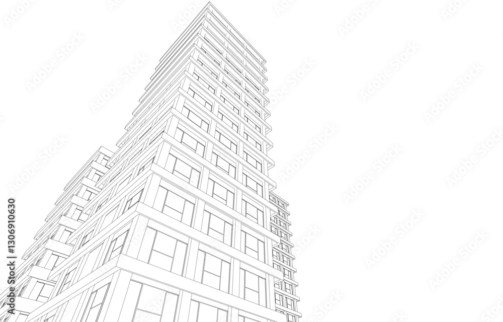 Fototapeta premium Urban Wireframe – Modern Architectural Perspective