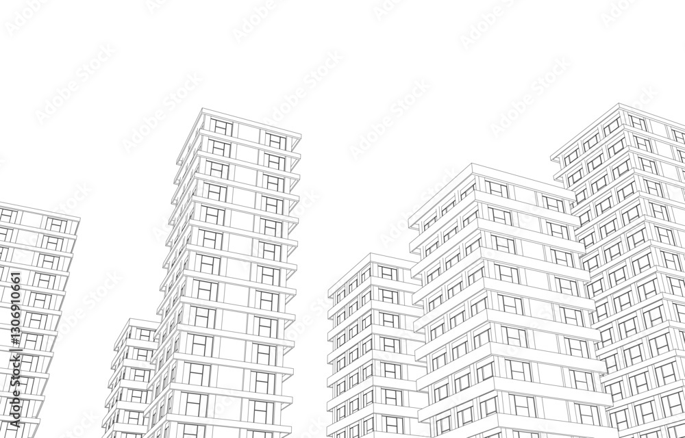 Urban Wireframe – Modern Architectural Perspective Urban Wireframe – Modern Architectural Perspective