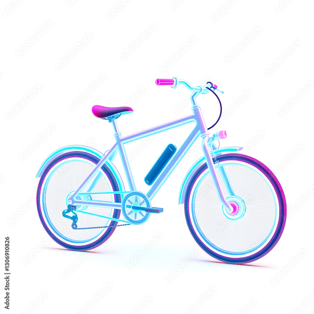 Fototapeta premium Bicycle holographic 3D icon. neon symbol vector illustration isolated on white background. Generative AI