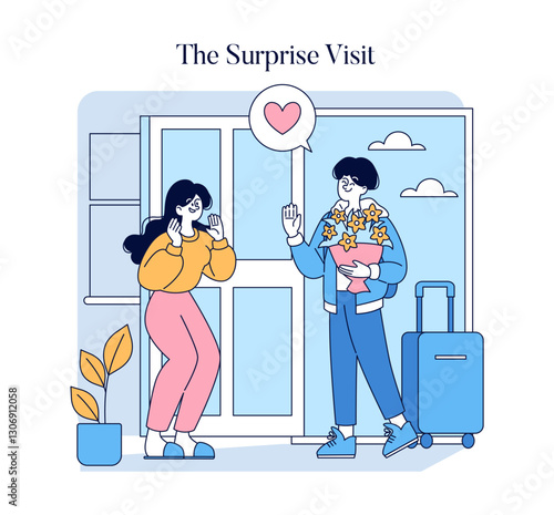 Long Distance Love. Flat Vector Illustration