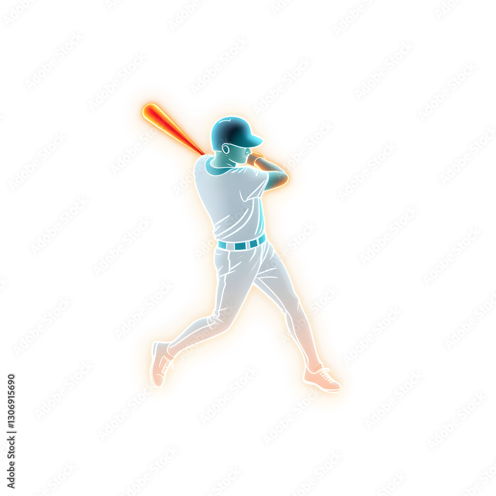 Baseball player holographic 3D icon. neon symbol vector illustration isolated on white background. Generative AI Baseball player holographic 3D icon. neon symbol vector illustration isolated on white background. Generative AI