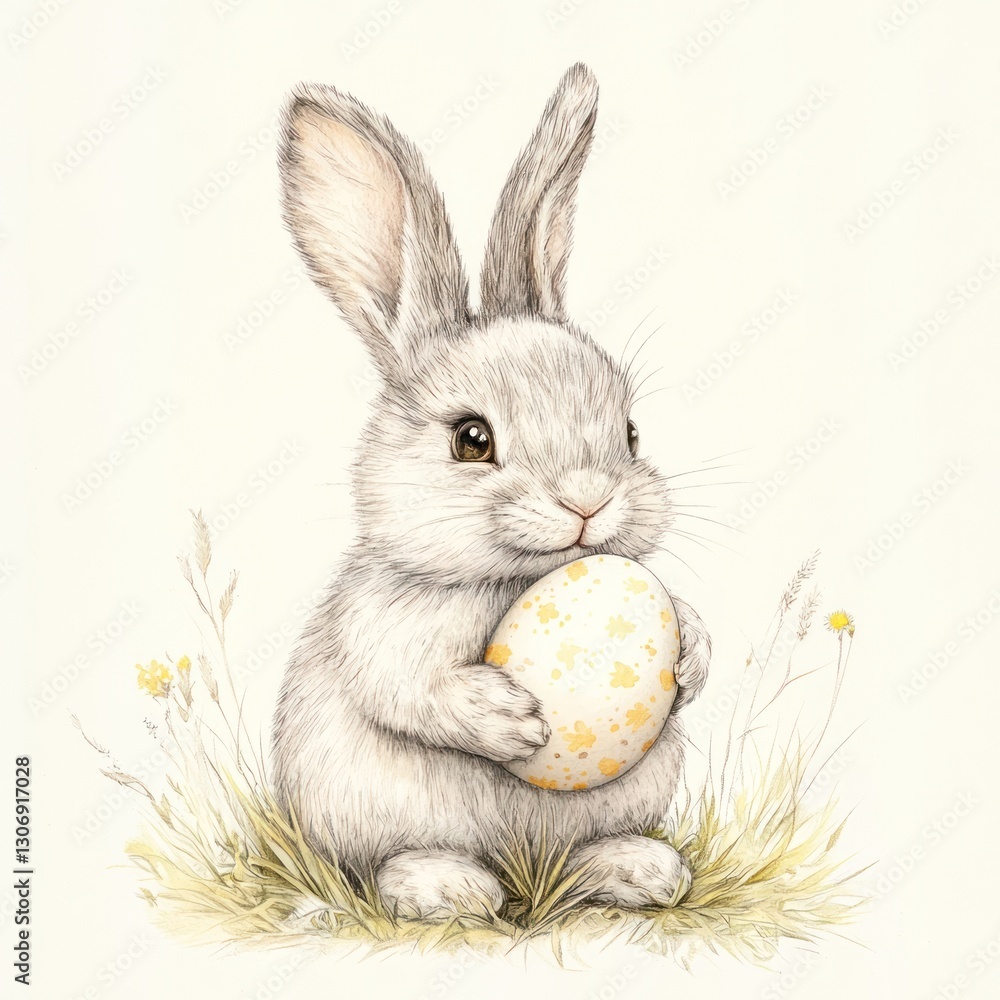 Obraz premium Easter rabbit illustration springtime background.