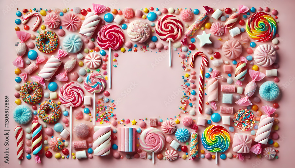 Fototapeta premium パステルピンクのカラフルなキャンディフレーム