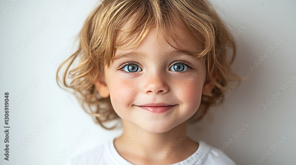 Curly haired child smiles joyfully Curly haired child smiles joyfully