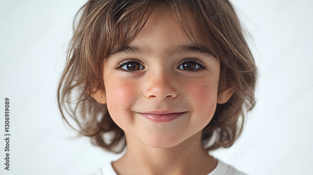 Smiling child with brown hair in bright setting Smiling child with brown hair in bright setting
