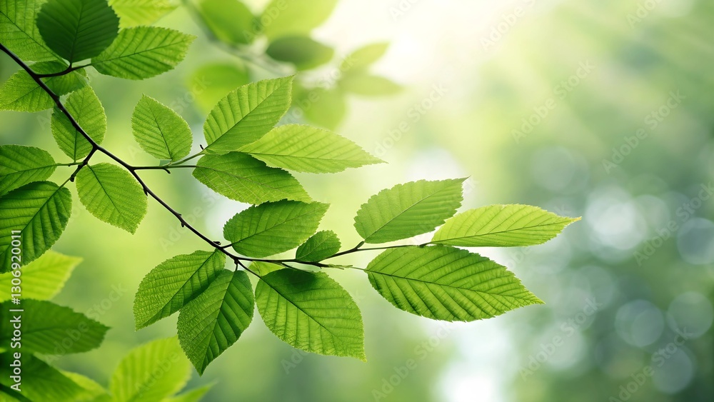 Fresh Green Leaves on Tree Branch with Sunlight in Nature Background Fresh Green Leaves on Tree Branch with Sunlight in Nature Background